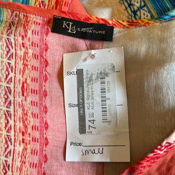 KLd Signature V-Neck Multi Stripe Hi-Lo Top Size Small - Picture 7 of 7